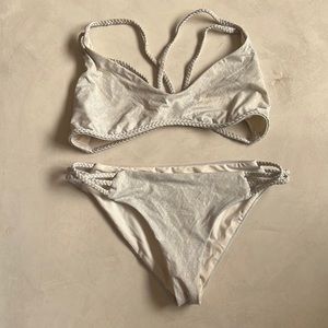 Frankie’s Bikinis white and blue set in size small